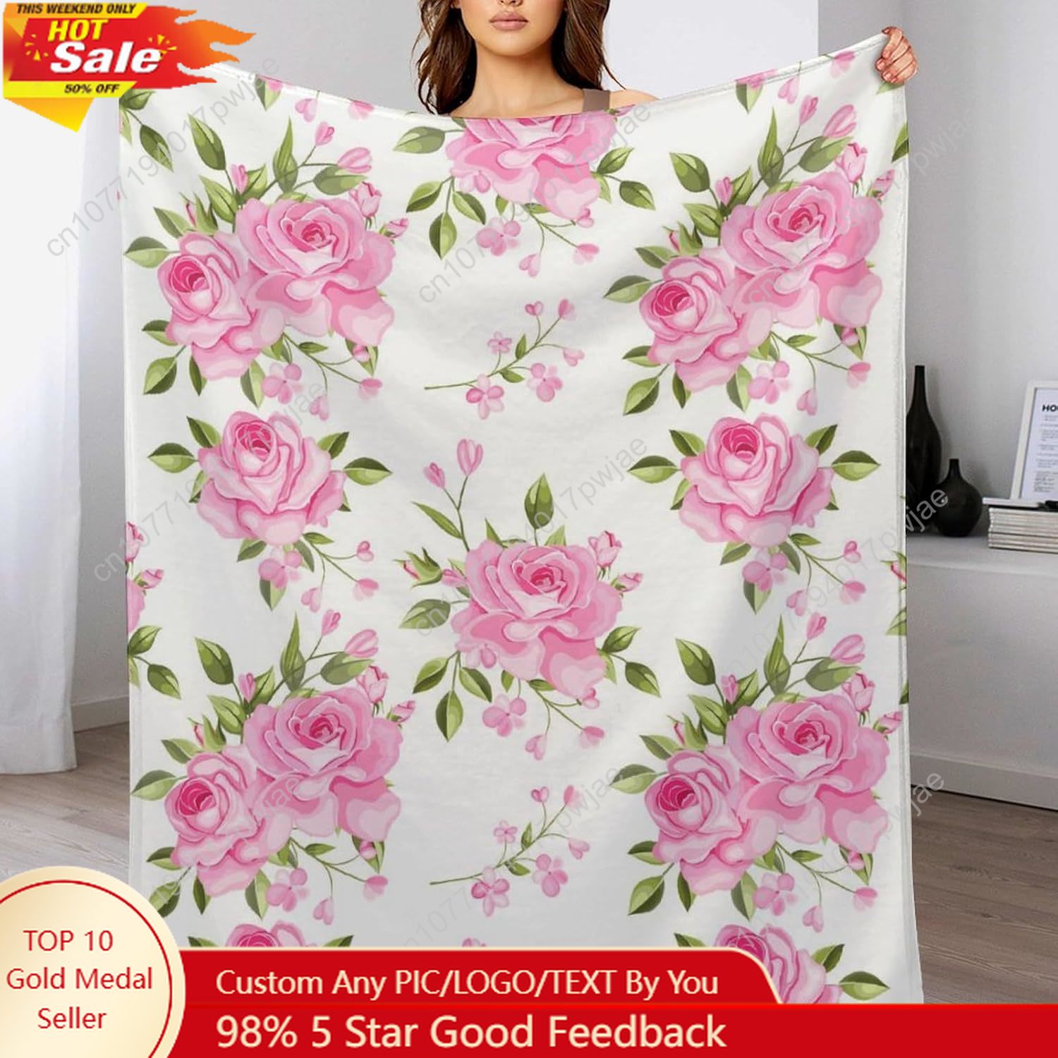 Home Textiles & Decorations - Manta de flores rosas, decoración floral,