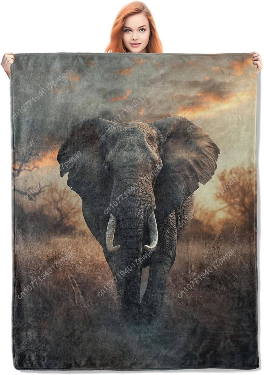 Home Textiles & Decorations - Manta polar de elefante, escena realista
