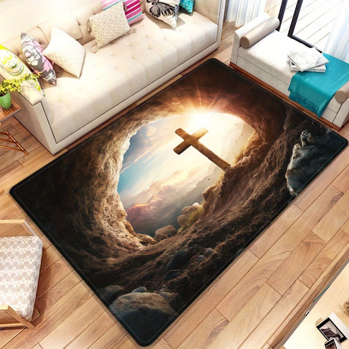 Sunrise Home Textiles & Apparel - Alfombra de cueva cruzada religiosa, arte