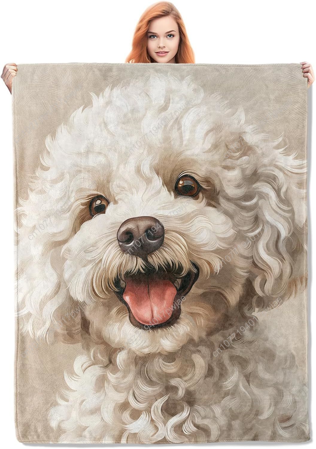 Home Textiles & Decorations - Manta con retrato de caniche alegre,